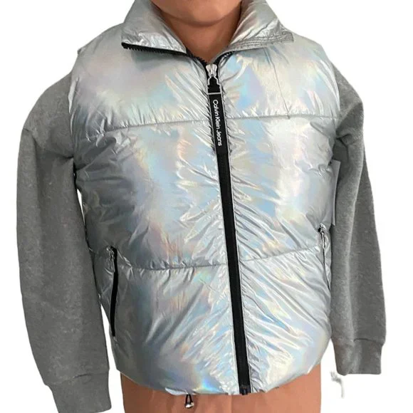 đź’–MEGA SALEđź’–Calvin Klein Men's CJCV7010 IRD Puffer Silver Sleeveless Zipper - Picture 1 of 15